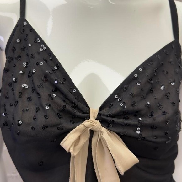 sheer layered cami top with black sequin mesh overlay, soft chiffon underlayer - Picture 2 of 7